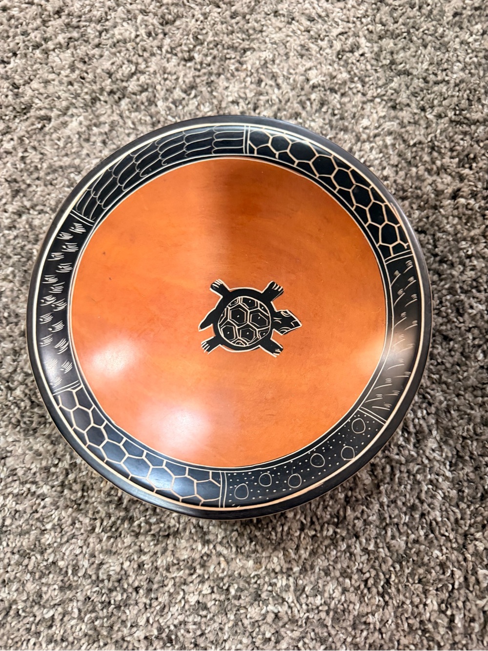 New Handcrafted Turtle Motif Decorative Bowl - Terracotta & Black, made in Kenya